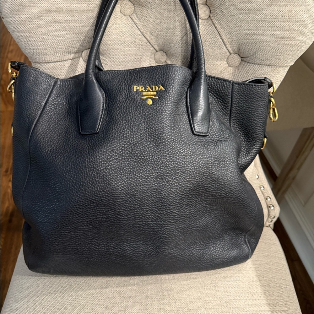 Prada Black Textured Leather Tote